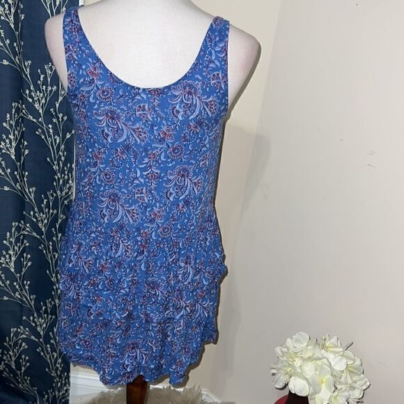 Intimately Free People Blue Flowy Ruffle Tiered Sleeveless Paisley Floral Top S - Picture 4 of 8